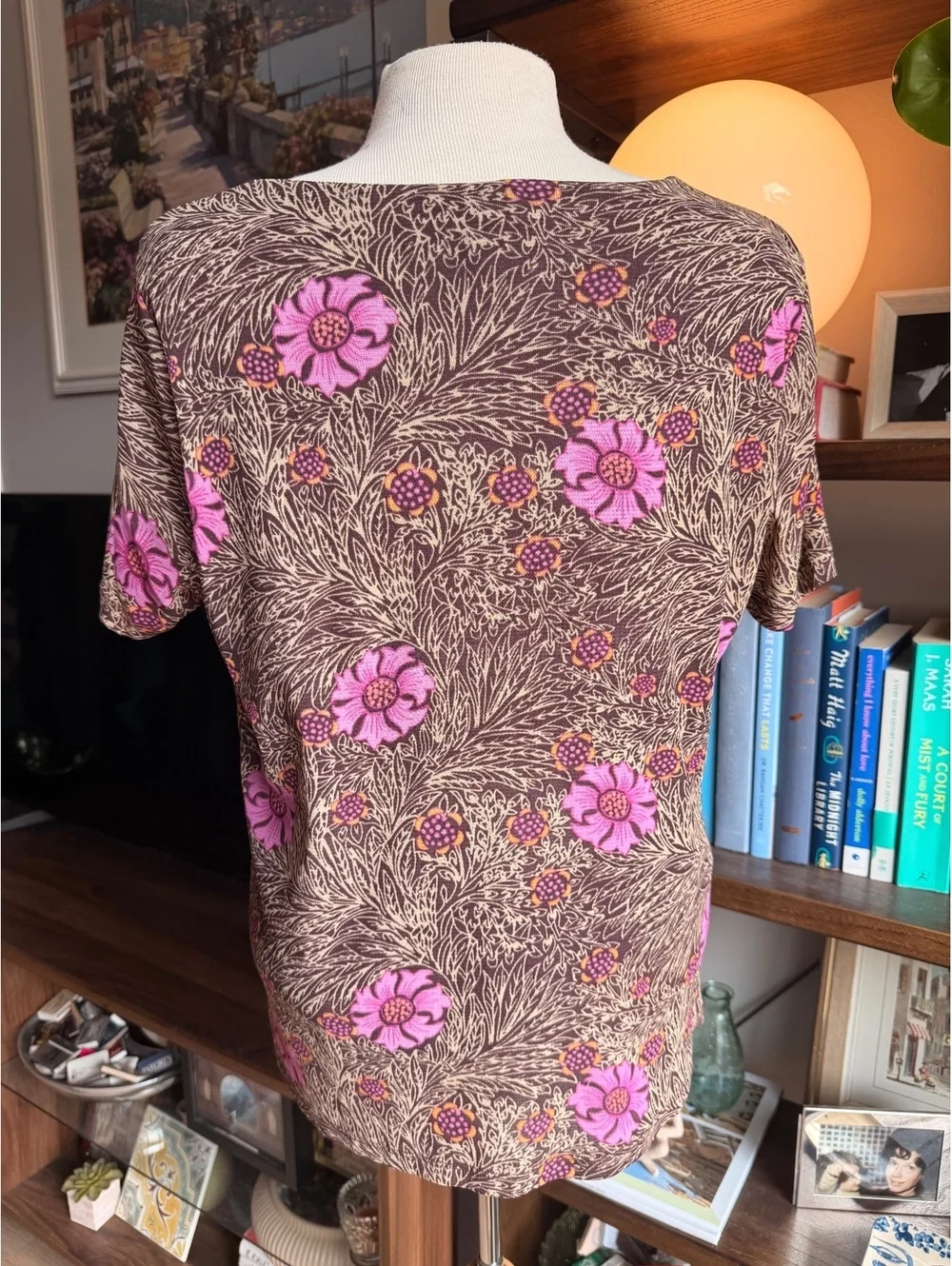 Vintage Jaclyn Smith Floral Brown and Pink Short Sleeve Blouse Size L - Picture 2 of 3